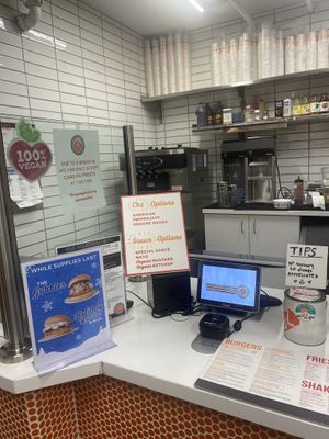 Ordering Station with Cashless Sign  at Next Level Burger - Potrero Hill in San Francisco