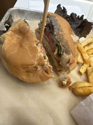 hot chicken burger and fries   at Next Level Burger - Potrero Hill in San Francisco