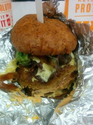 Friday Animal burger with smoked Gouda cheese at Next Level Burger - Potrero Hill in San Francisco
