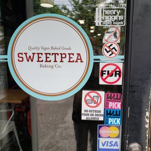 Love the "no fur" sign! at Sweetpea Baking Company in Portland