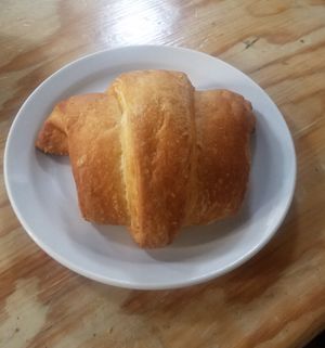 Croissant with imitation meat inside at Sweetpea Baking Company in Portland