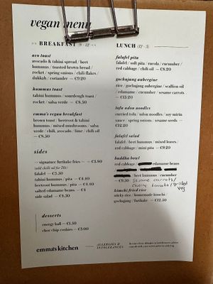 Vegan menu at Emma's Kitchen in San Gwann