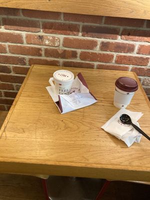 Vegan oatmeal and oat latte at Pret A Manger - Broadway & Thomas in New York City