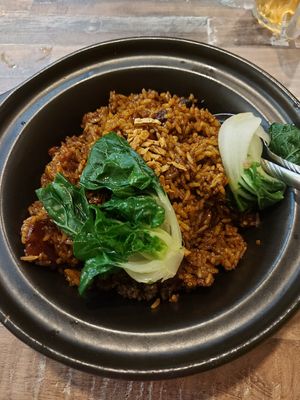 Sausage claypot rice at Cameleon Vegetarian Bean Curd in Kuala Lumpur