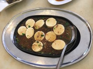 Sizzling tofu with minced meat at Cameleon Vegetarian Bean Curd in Kuala Lumpur