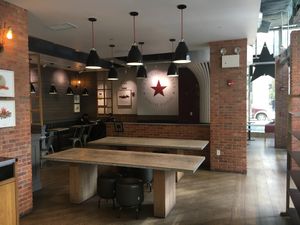 Inside seating at Pret A Manger - 28th and Park in New York City