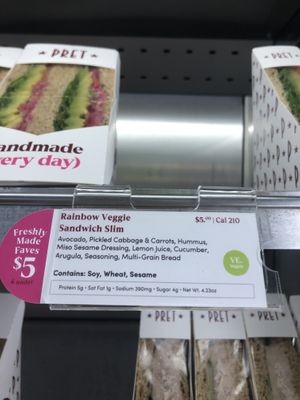 Rainbow veggie sandwich   at Pret A Manger - 39th and 8th in New York City