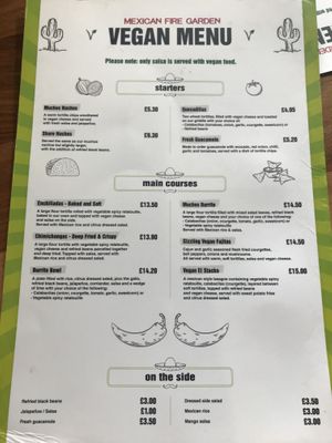 Vegan Menu at Mexican Fire Garden in Kettering