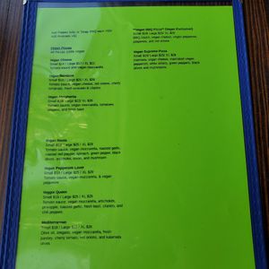 2nd side of vegan menu at G's Pizza - Howard Ave in New Orleans