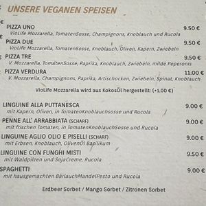 Vegane Speisekarte at Gran Sasso Pizzeria in Bingen Am Rhein