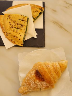 vegan panini and croissant at Antico Caffe Scaletto in Bologna