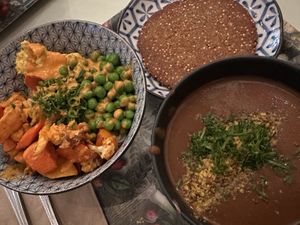 Seasonal items: Tutti Fruiti pasta bowl & black bean soup (and PB quinoa cookie)  at Le Botaniste - Soho in New York City