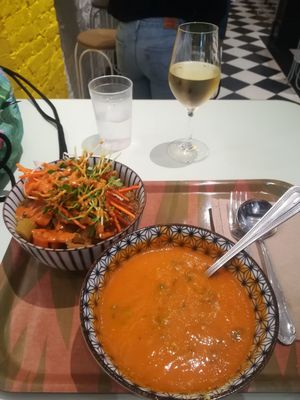 Tomato soup and vegetable tajine at Le Botaniste - Soho in New York City