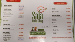 Menu at Sala in Ho Chi Minh City