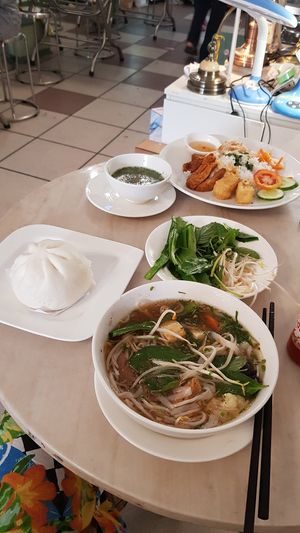 Vegan pho, vegan steamed bun. Broken rice w tofu in the back at Sala in Ho Chi Minh City
