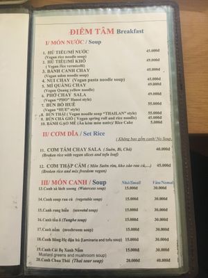 Menu at Sala in Ho Chi Minh City