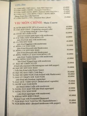 Menu at Sala in Ho Chi Minh City