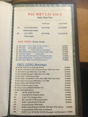 Menu at Sala in Ho Chi Minh City