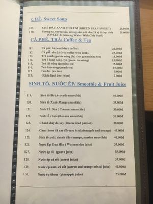 Menu at Sala in Ho Chi Minh City