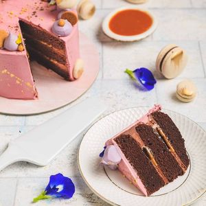 A truly spiritual experience; layers of Chocolate sponge filled with our famous Salted caramel. We top this baby off with the same gooey golden syrup. at An Ode to Gaia in Mumbai