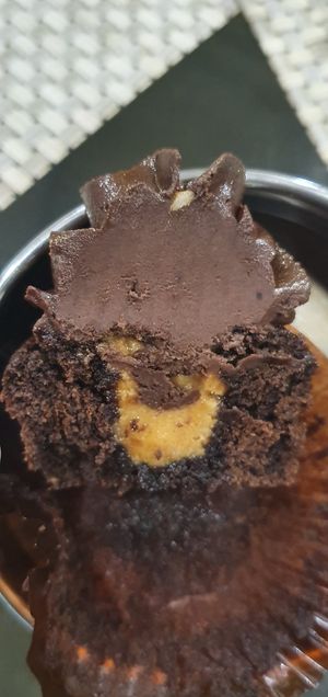 Inside of the hazelnut chocolate cupcake at An Ode to Gaia in Mumbai
