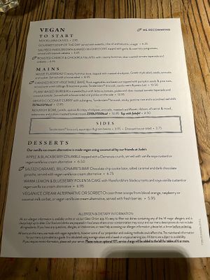 Vegan menu   at The Queen & Castle in Kenilworth