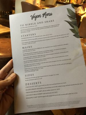Vegan menu at The Queen & Castle in Kenilworth