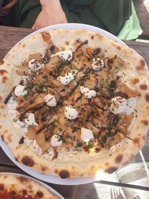 Oyster mushroom white pizza at Tanner in Helsinki