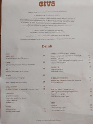 Menu at Give Cafe in Canggu