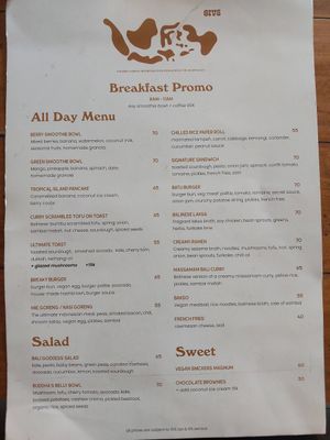 Menu at Give Cafe in Canggu