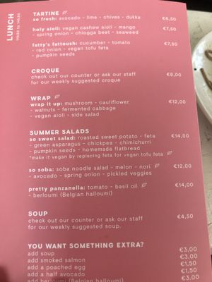 Menu at Cantine in Vilvoorde