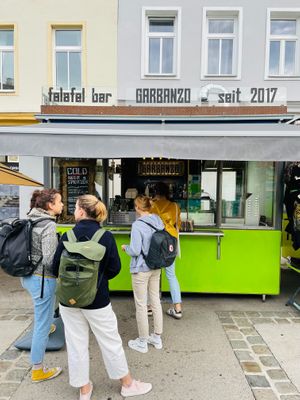 Catch us in Brunnenmarkt / Yppenplatz, from Tuesday to Friday 11:30-18:00 and Saturday 11:30-15:00 at Garbanzo - Falafel & Hummus Bar in Vienna