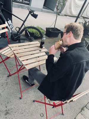 Dining alfresco feat. Falafel Wrap & Tirola Kola.  at Garbanzo - Falafel & Hummus Bar in Vienna