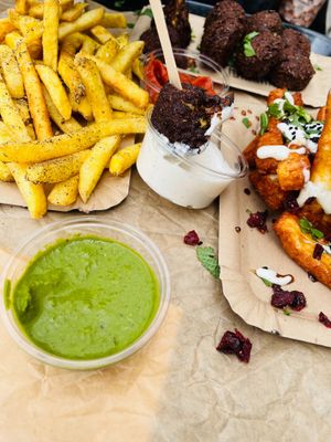 Very tasty vegetarian mezze place with outdoor seating in Brunnenmarkt - Yppenplatz. at Garbanzo - Falafel & Hummus Bar in Vienna