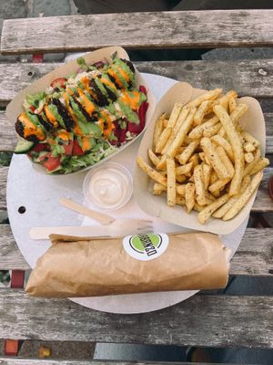 Black Bean Falafel Box, Za‘atar Fries, Cauliflower Shawarma  at Garbanzo - Falafel & Hummus Bar in Vienna