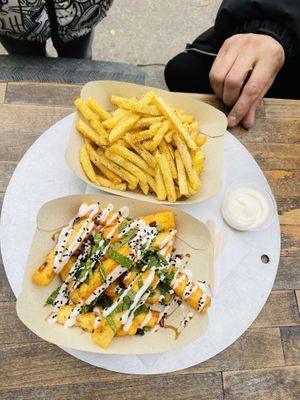 Za’atar Fries vs. Halloumi Fries  at Garbanzo - Falafel & Hummus Bar in Vienna