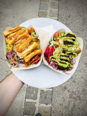 Hummus, Halloumi & Couscous vs. Hummus & Black Beans Falafel  at Garbanzo - Falafel & Hummus Bar in Vienna