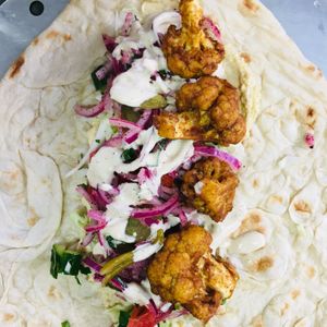 Cauliflower Shawarma wrapped in Tandoori Bread [vegan] at Garbanzo - Falafel & Hummus Bar in Vienna
