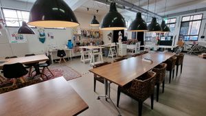 Next to the restaurant is a space for sewing at Het Slachthuis in Leiden