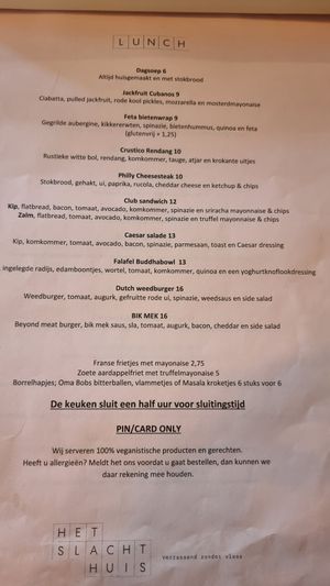 Menu at Het Slachthuis in Leiden