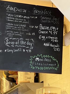 Half of the menu. There is more like bagels, breakfast and croissants! Note that it is meat-free!   at Bake Shop in Brooklyn