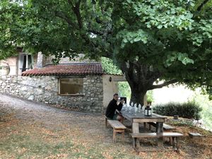 Dinner under the beautiful tree at Abriecosy Ecolodge in Bargemon