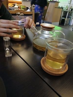 Jasmine tea with a tea timer! at Khmer Cuisine in Copenhagen