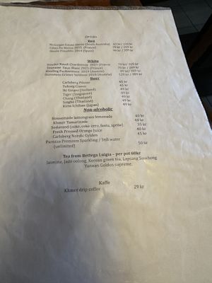 Drinks menu  at Khmer Cuisine in Copenhagen