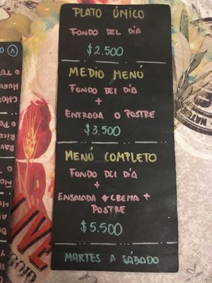 Daily menu options  at La Boca Del Oso in Valparaiso