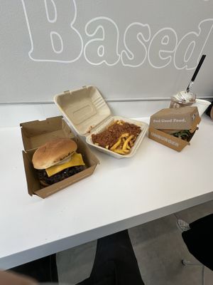 Garlic mushroom melt, chili cheese fries, the unoriginal burgerr  at Unburger Grill in Dearborn
