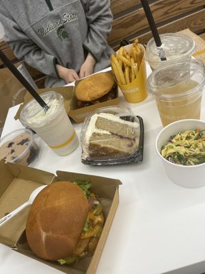Buffalo Ranch Chikn, Smoky BBQ burger, fries, slaw, cake, mousse, kombucha & shakes   at Unburger Grill in Dearborn