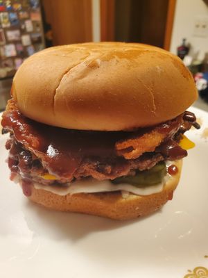 Sweet BBQ burger (old packaging) at Unburger Grill in Dearborn