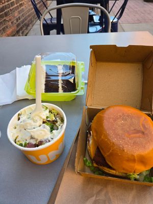 Chick'n Bac'n Ranch, Hippie hash, Chocolate bumpy cake at Unburger Grill in Dearborn