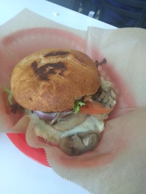 Mushroom swiss burger.  Yummy! at Unburger Grill in Dearborn